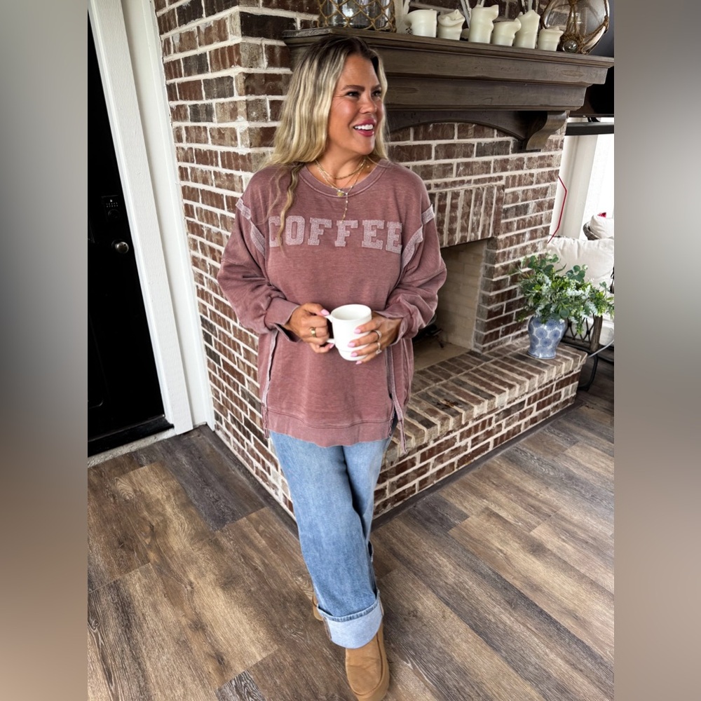 Coffee Classic Crew Sweatshirt Mocha Brown Size 1X - Picture 5 of 9